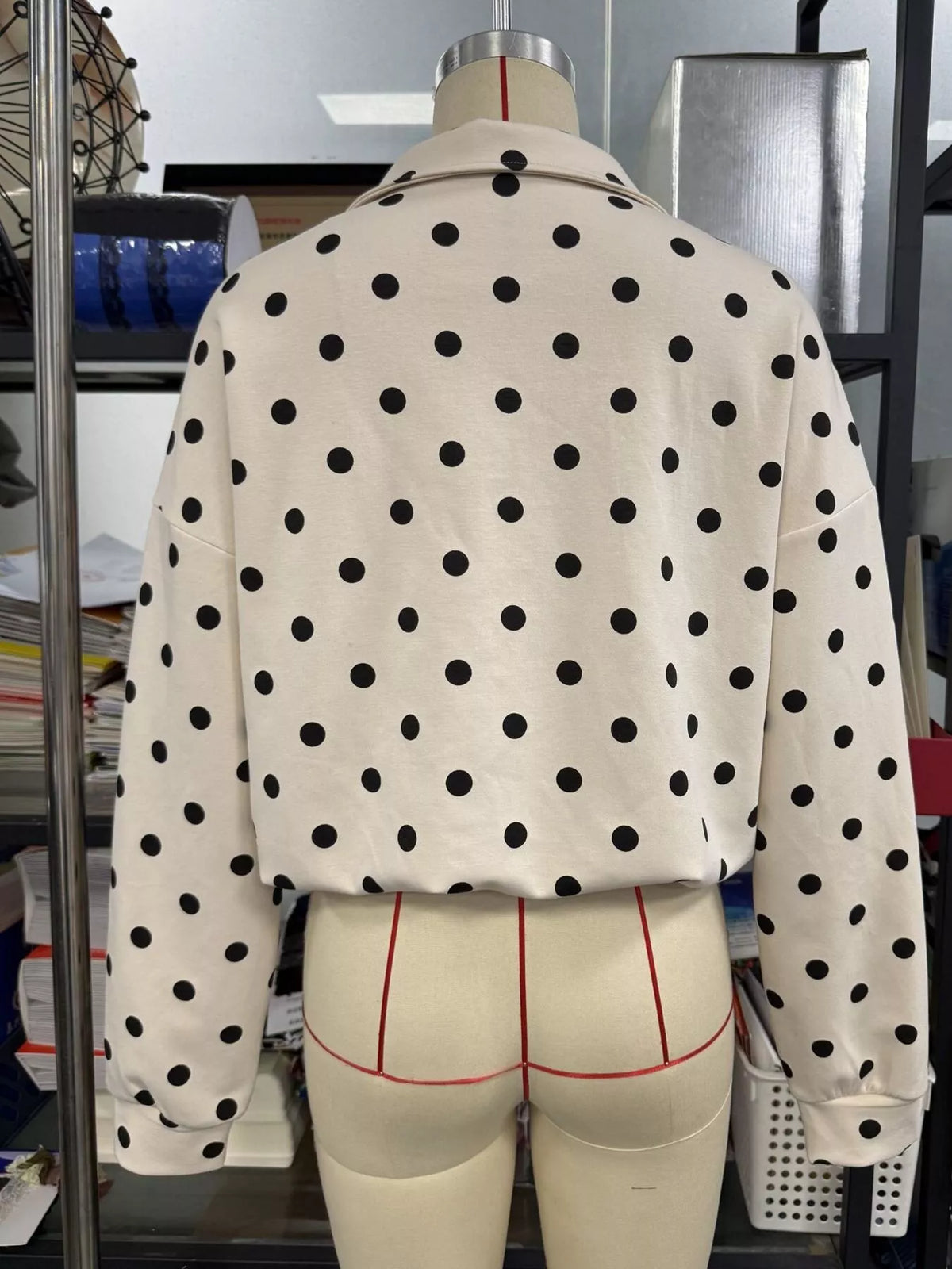 Polka Dot Half Zip Cropped Sweatshirt