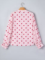 Stripe Textured Heart Print Long Flounce Sleeve Shirt