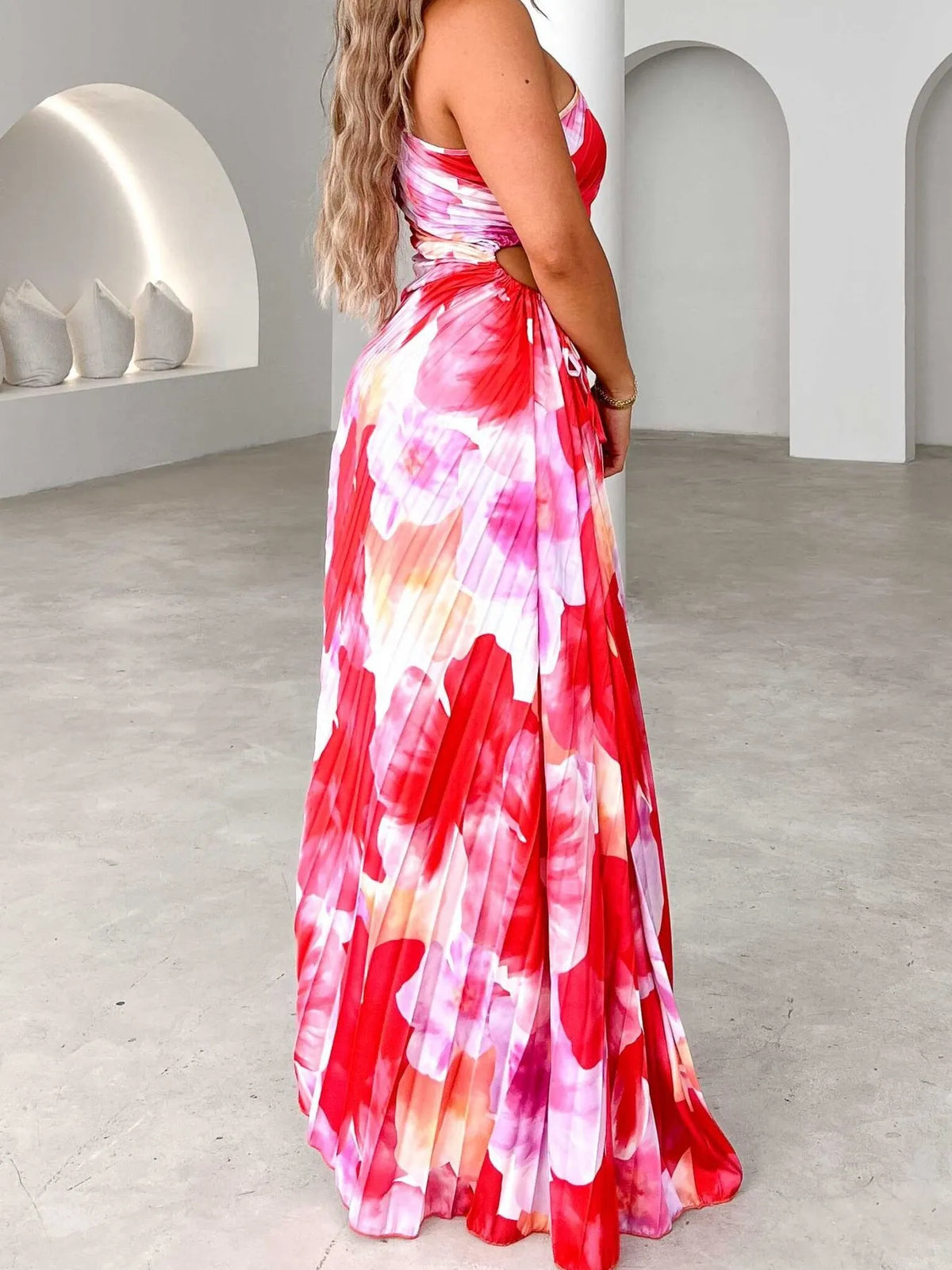 Printed One Shoulder Asymmetrical Maxi Dress - Ladyez