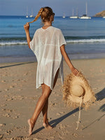 Angel Wings Openwork Flower V-Neck Short Sleeve Cover Up - Ladyez