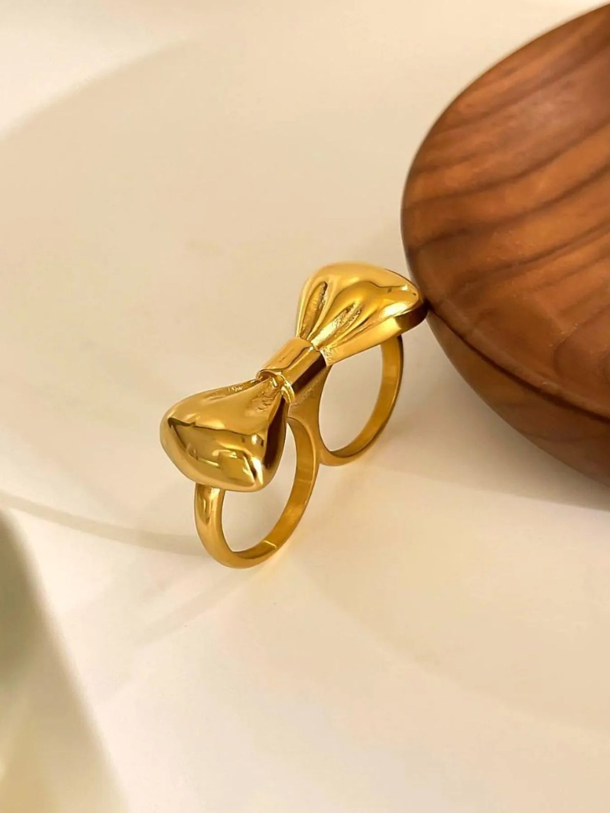 18K Gold-Plated Stainless Steel Bow Ring - Ladyez