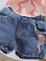 Children's Bowknot T-shirt and Denim Shorts Set