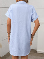 Striped Button Down Short Sleeve Mini Dress - Ladyez