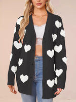 Heart Pattern Knit Button-Up Cardigan