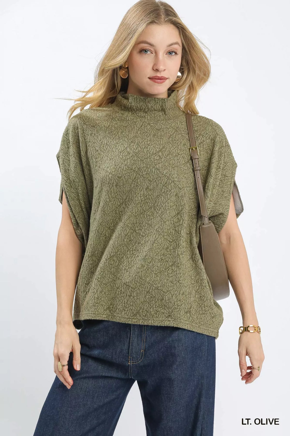 Umgee Textured Mock Neck Relaxed Top