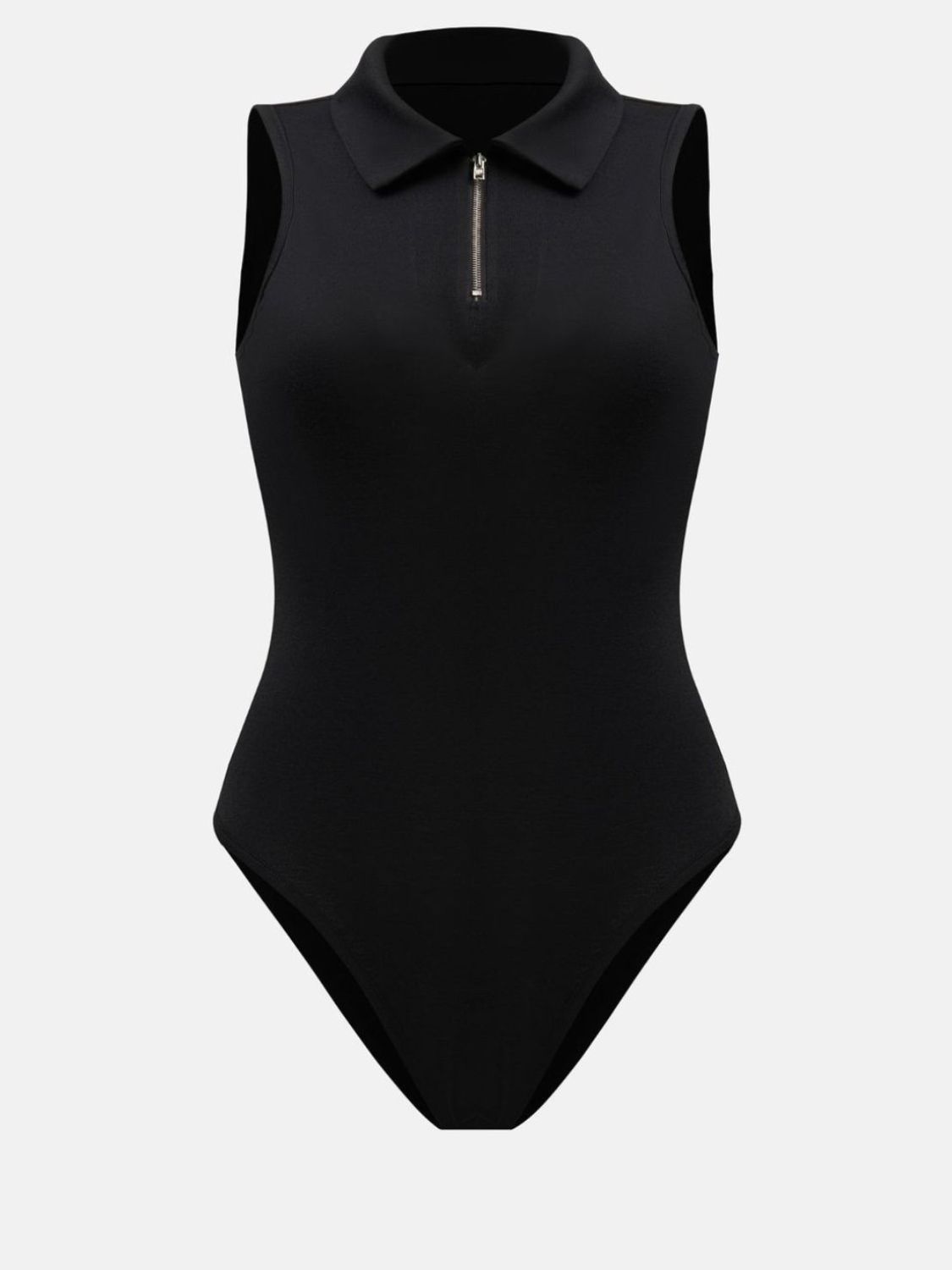 Quarter Zip Collared Neck Sleeveless Bodysuit - Ladyez