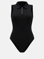 Quarter Zip Collared Neck Sleeveless Bodysuit