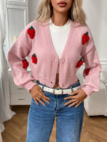 Strawberry Cropped Button-Up Cardigan
