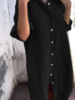 Full Size Casual Linen Button-Down Shirt Dress Plus Size - Ladyez