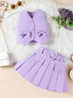 Children's Bowknot Vest & Pleated Skirt Set
