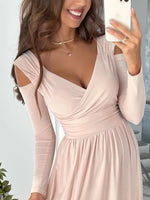 Full Size Slit Surplice Cutout Long Sleeve Maxi Dress Plus Size - Ladyez