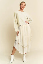 Davi & Dani Diamond Cable Pattern Drop Shoulder Sweater