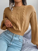 Cable Knit Round Neck Cropped Sweater