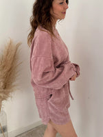 Round Neck Dropped Shoulder Top and Drawstring Shorts Set