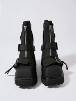 Chunky Platform Boots with Buckle Straps and Front Zip - Ladyez