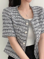 Pearl Button Short Sleeve Tweed Outerwear