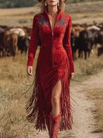 Fringe Zip-Front Midi Dress