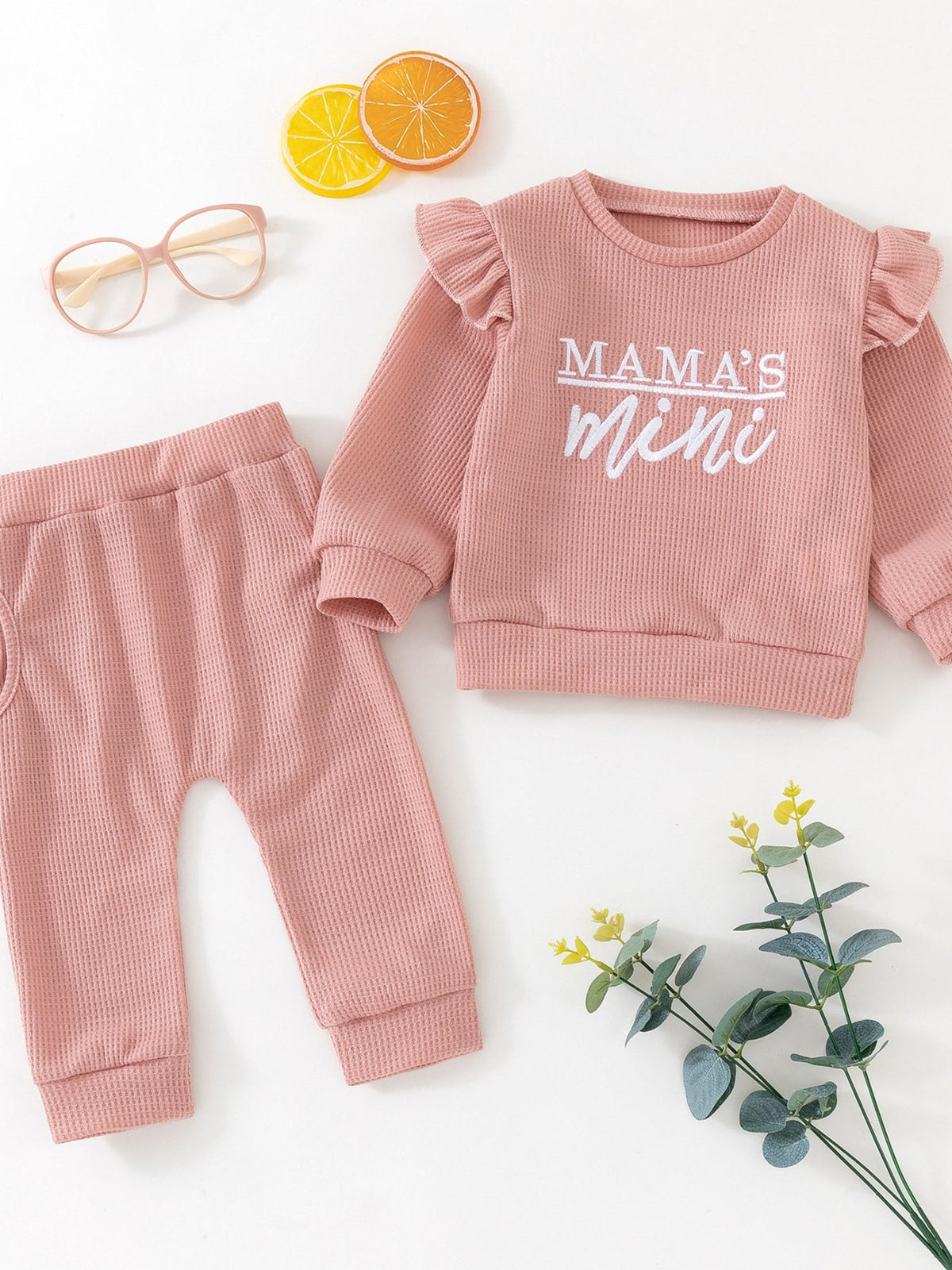 Children's Letter Ruffled Trim Top and Pants Set
