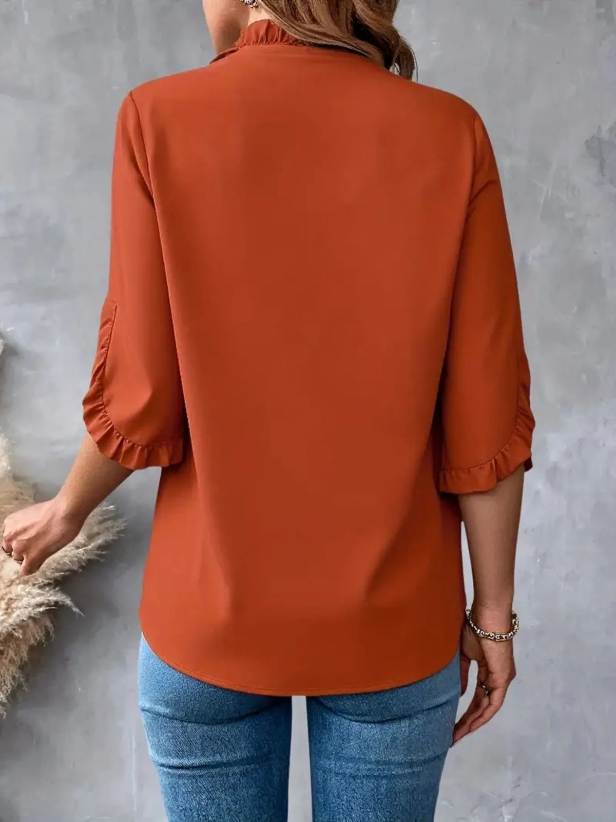 Ruffled V-Neck Short Sleeve Blouse - Ladyez