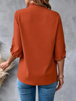 Ruffled V-Neck Short Sleeve Blouse - Ladyez