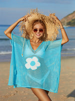 Angel Wings Openwork Flower V-Neck Short Sleeve Cover Up - Ladyez