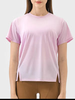 Millennia Slit Round Neck Short Sleeve Active T-Shirt - Ladyez