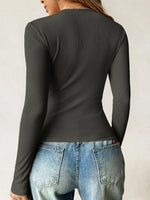 Ribbed Knit Long Sleeve T-Shirt