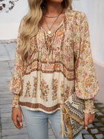 Floral Print Tie Neck Bohemian Blouse