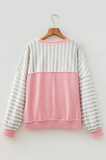 Twisted Rib Trim Striped Round Neck Loose Pullover Sweatshirt