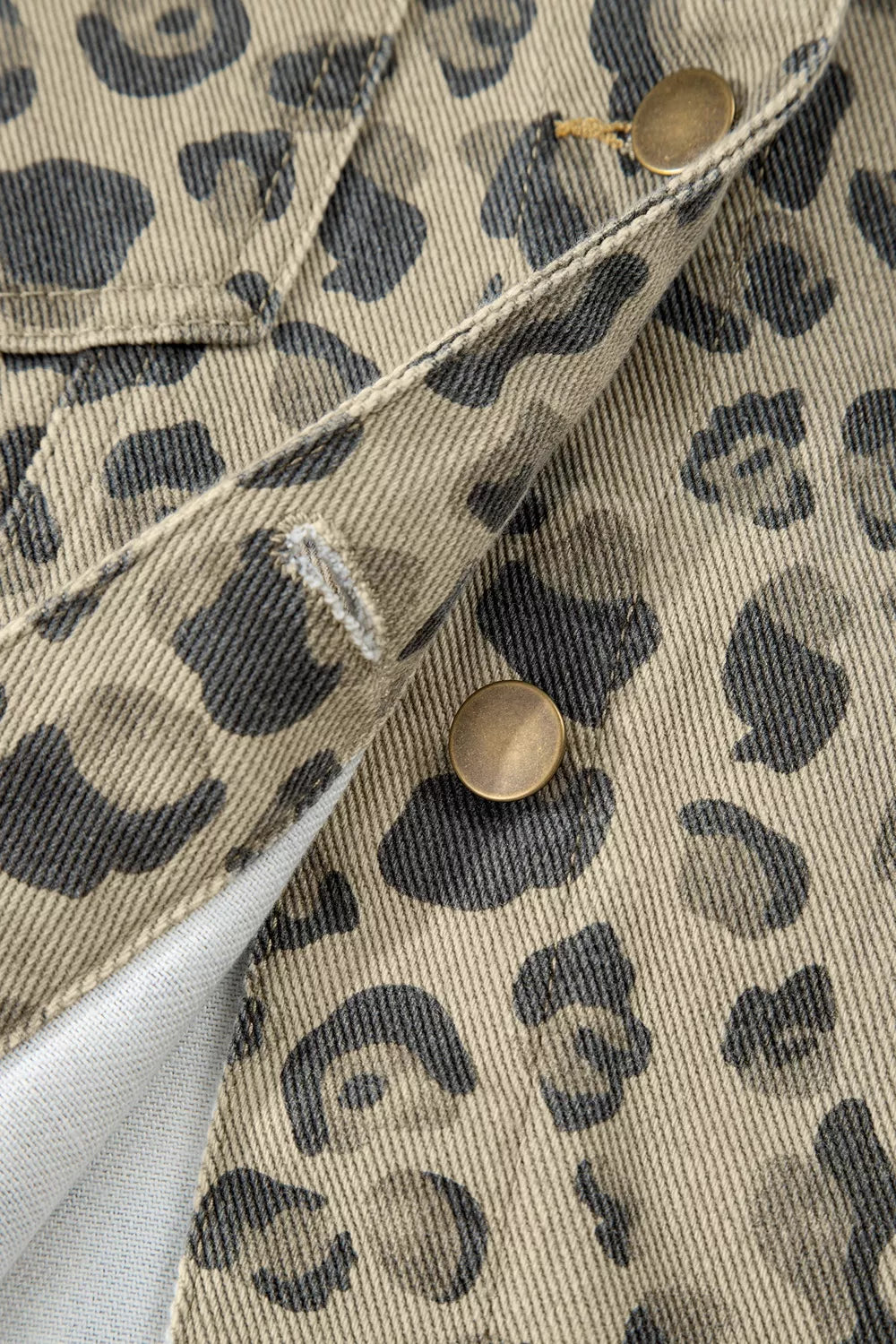 Leopard Print Seam Detail Button Down Denim Jacket
