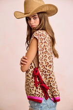 BiBi Leopard Pattern Side Tied Sweater Vest Top