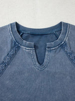 Lace Patchwork Detail Notched Neck Mineral Wash Baggy Sweatshirt