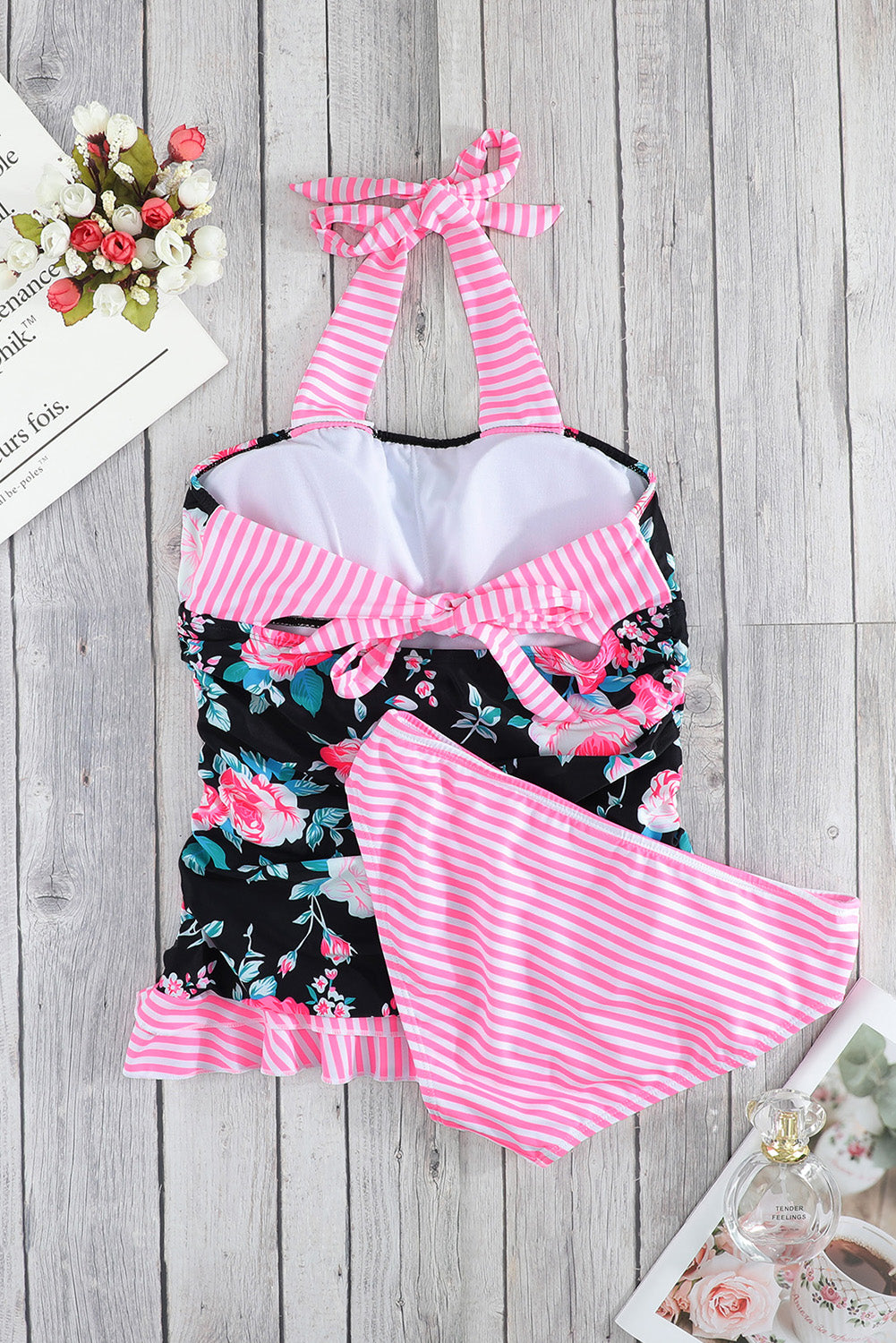 Mixed Print Tie-Back Two-Piece Swimsuit - Ladyez