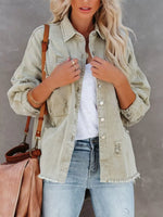 Raw Hem Button Up Denim Shacket