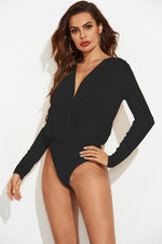 Surplice Long Sleeve Bodysuit - Ladyez