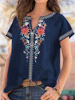 Full Size Floral Notched Short Sleeve Blouse Plus Size
