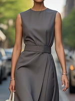 Round Neck Sleeveless Midi Dress - Ladyez