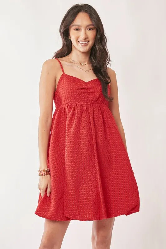 Davi & Dani Textured Sweetheart Neckline Bubble Hem Dress - Ladyez