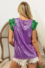 BiBi Mardi Gras Sequin Color Block RuffledTop