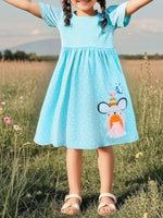 Children's Round Neck Cartoon Polka Dot Dress