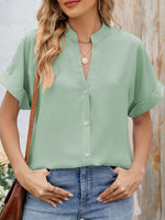 Notched Short Sleeve Blouse