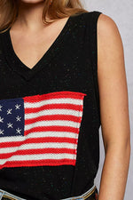 POL V-Neck Ribbed Tank with American Flag Patch and Star Back Patch