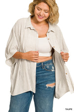 Zenana Full Size Woven Stripe Button Down Boxy Shirt Plus Size