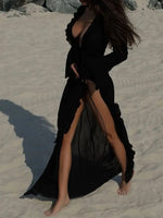 Ruffled Long Sleeve Cover-Up Dress - Ladyez