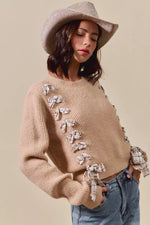 SO ME Checkered Plaid Tape Lace Up Ribbed Sweater