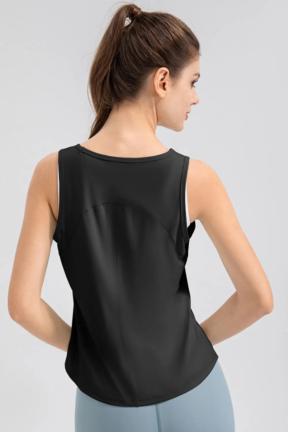 Wide Strap Round Neck Active Tank - Ladyez