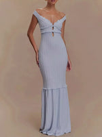 Frill Off-Shoulder Knit Maxi Mermaid Dress