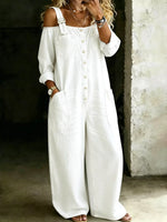 Full Size Button Front Wide-Leg Jumpsuit Plus Size