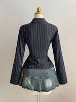 Striped Long Sleeve Fitted Blouse