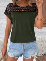 Lace Round Neck Short Sleeve T-Shirt - Ladyez
